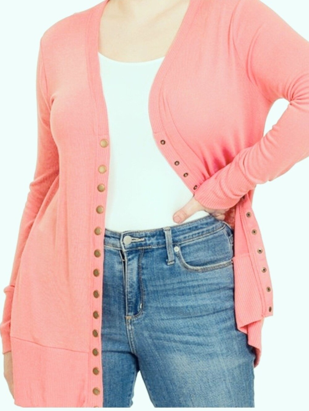Women's Zenana Deep Coral Snap Button Plus Size Cardigan Sweater~2XL